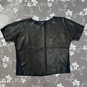 Club Monaco Leather and Silk Black Short Sleeve Dress Sz Small